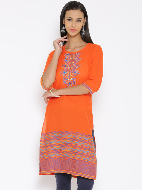 

Aurelia Orange Embroidered Kurta