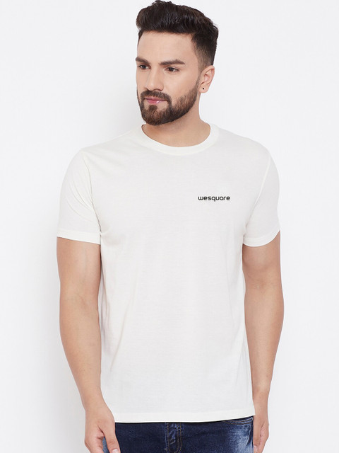 

wesquare Men White Solid Round Neck T-shirt