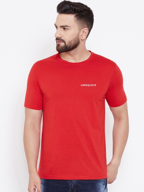 

wesquare Men Red Solid Round Neck T-shirt