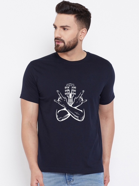 

wesquare Men Navy Blue Printed Round Neck T-shirt