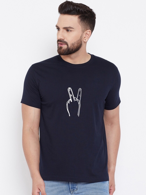 

wesquare Men Navy Blue & White Printed Round Neck T-shirt