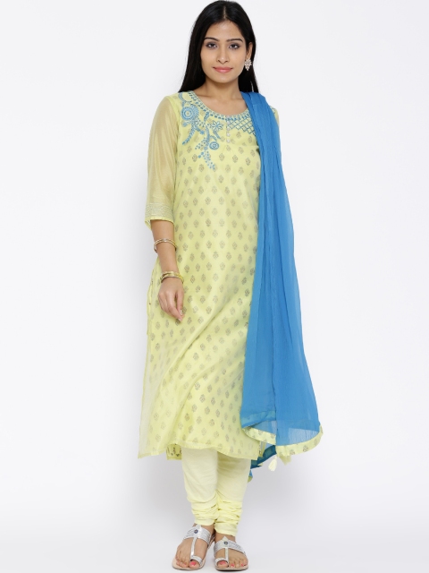 

Aurelia Light Green Printed Embroidered Churidar Kurta with Dupatta