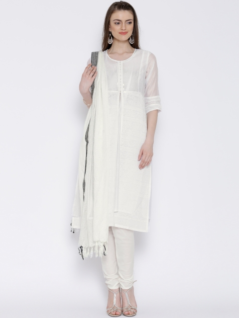 

Aurelia White Printed Churidar Kurta with Dupatta