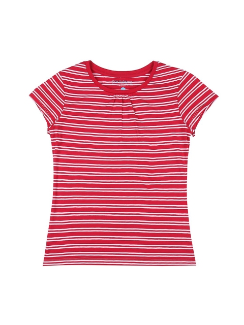 

Pantaloons Junior Girls Red White Striped Round Neck Pure Cotton T-shirt