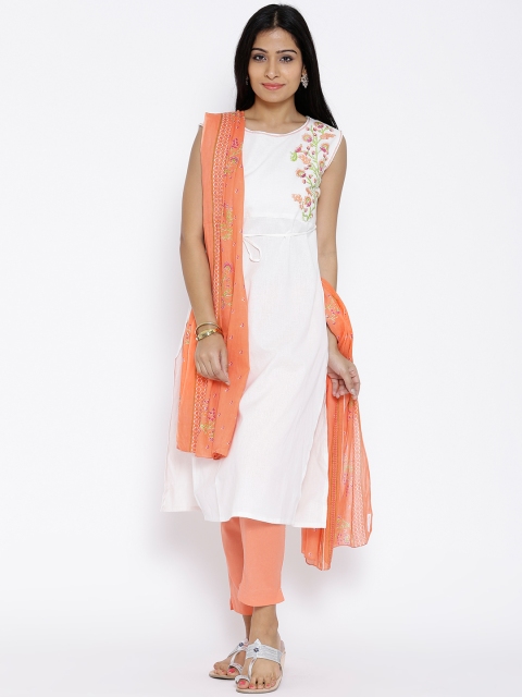 

Aurelia Off-White & Coral Orange Kurta with Trousers & Dupatta