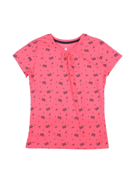 

Pantaloons Junior Girls Pink Black Printed Round Neck Pure Cotton T-shirt