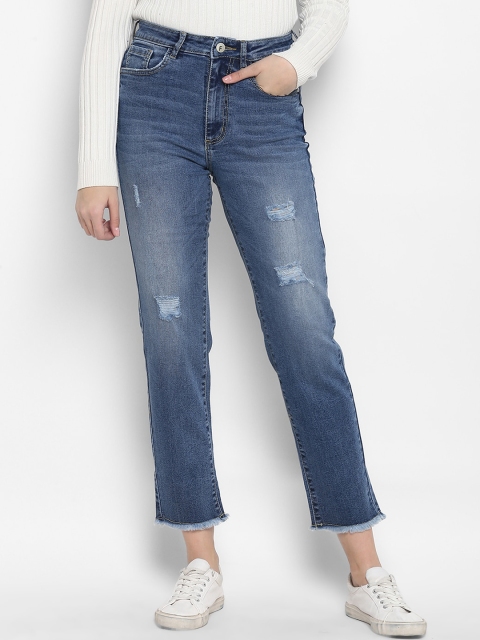 

FOSH Women Blue Straight Fit High-Rise Mildly Distressed Stretchable Jeans