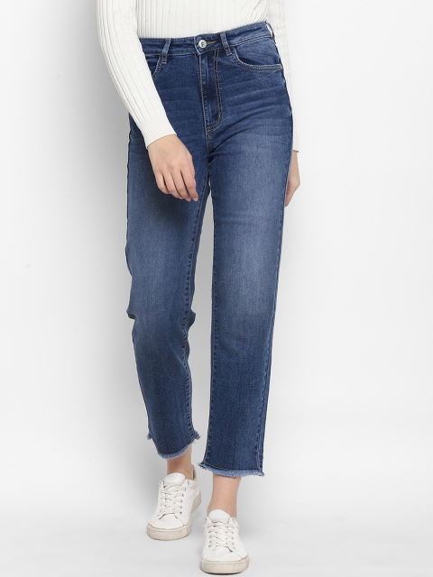 

FOSH Women Blue Straight Fit High-Rise Low Distress Stretchable Jeans
