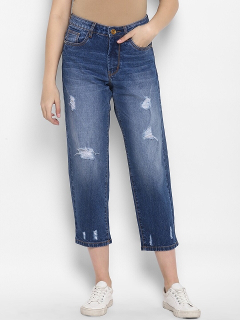 

FOSH Women Blue Straight Fit High-Rise Mildly Distressed Jeans
