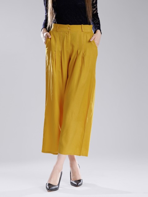 

W Mustard Yellow Pleated Palazzo Trousers