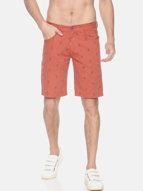

IVOC Men Orange & Black Printed Slim Fit Chino Shorts