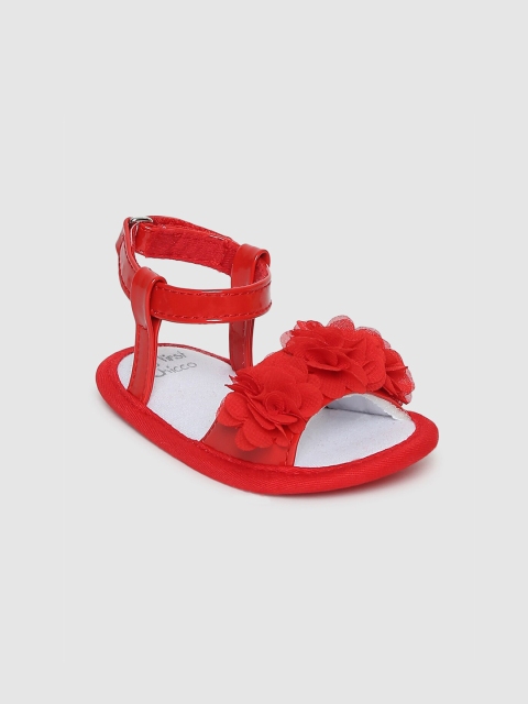 

Infant Girls Red Floral Applique Sandal Booties