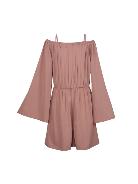 

Tiddlywings Girls Brown Solid Cold-Shoulder Playsuit