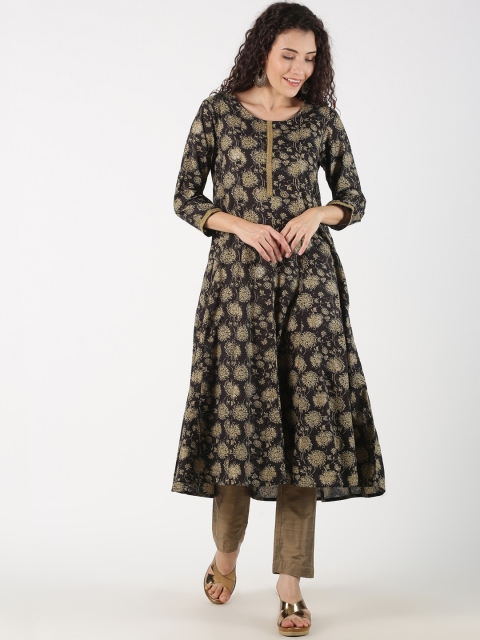

Saffron Threads Women Black & Beige Printed Anarkali Kurta