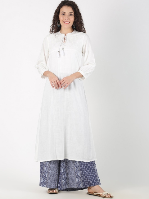 

Saffron Threads Women White Solid A-Line Kurta