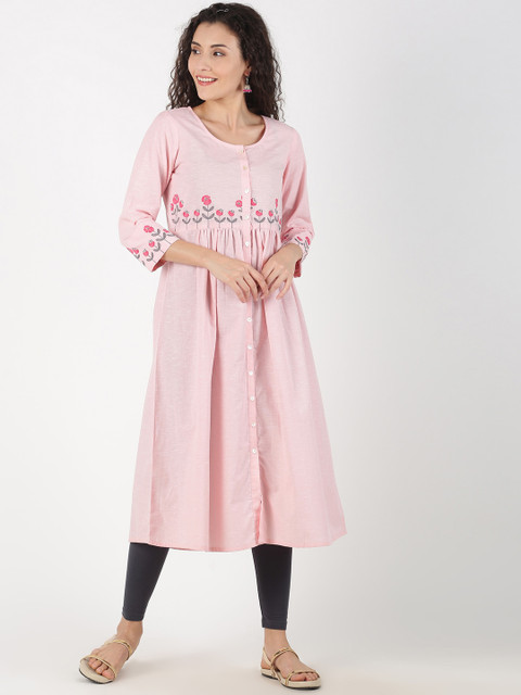 

Saffron Threads Women Pink Embroidered Anarkali Kurta