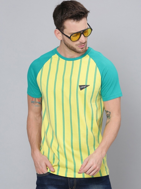 

Dillinger Men Yellow & Sea Green Striped T-shirt