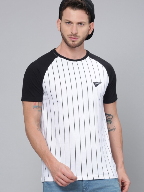 

DILLINGER Men White & Black Striped Round Neck T-shirt