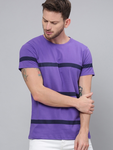 

DILLINGER Men Purple Striped Round Neck T-shirt