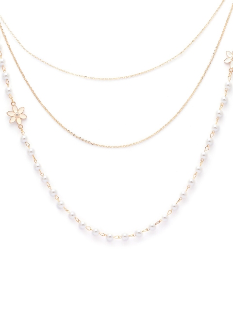 

Globus Gold & White Floral Layered Necklace