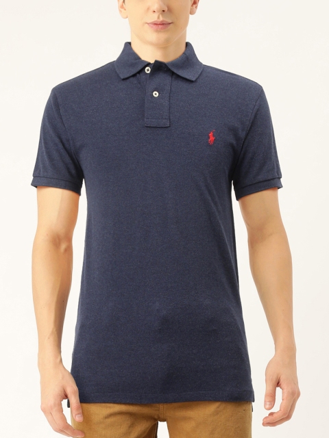

Polo Ralph Lauren Men Navy Blue Slim Fit Solid Polo Collar T-shirt