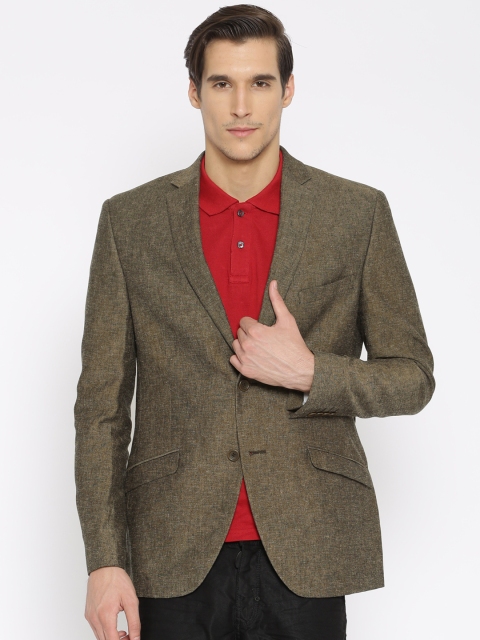 

Theme Brown Single-Breasted Linen Super Slim Fitted Casual Blazer