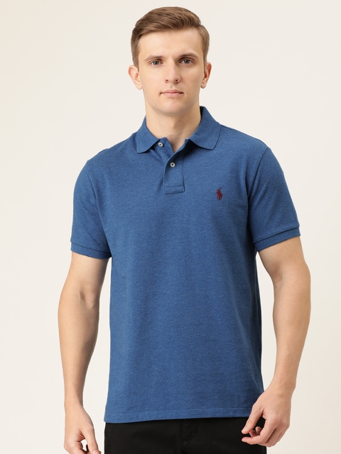 

Polo Ralph Lauren Men Blue Solid Custom Slim Fit Mesh Polo T-shirt