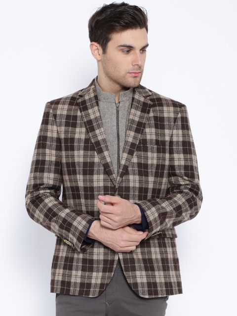 

Theme Brown & Beige Checked Single-Breasted Slim Blazer