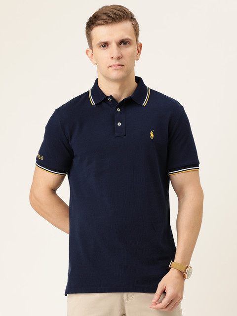 

Polo Ralph Lauren Men Navy Blue Solid Custom Slim Fit Mesh Polo T-shirt