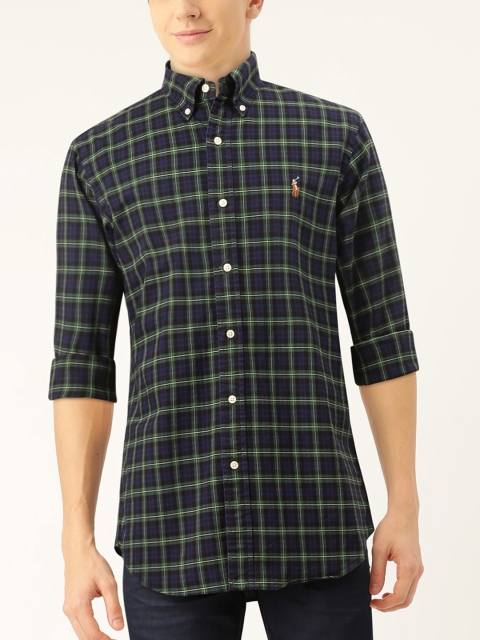 

Polo Ralph Lauren Men Navy Blue & Green Checked Regular Fit Casual Shirt