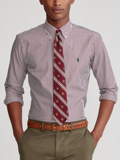 

Polo Ralph Lauren Men White & Maroon Regular Custom Fit Striped Smart Casual Shirt