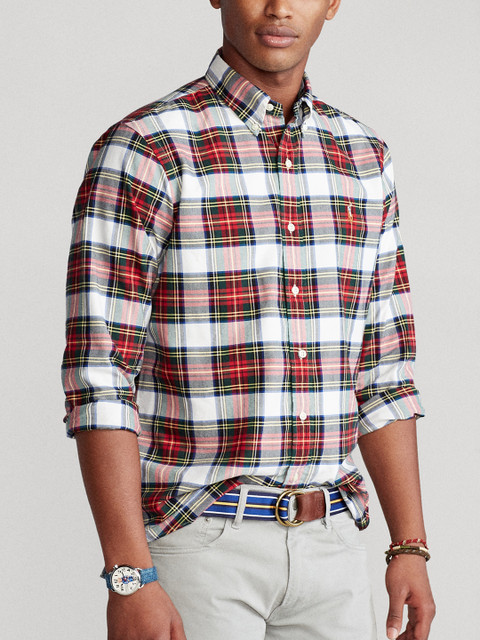 

Polo Ralph Lauren Men White & Red Slim Fit Plaid Checked Oxford Casual Shirt