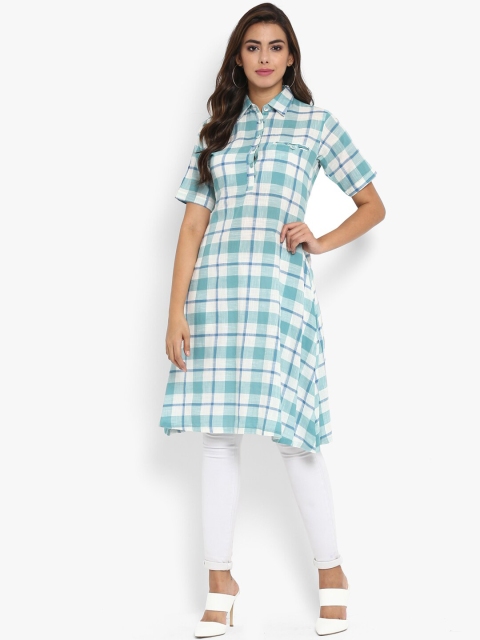 

Aditi Wasan Women White & Blue Checked Tunic