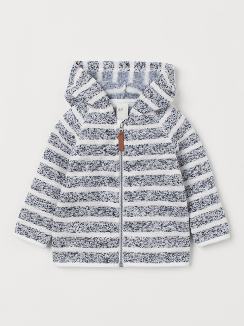 

H&M Kids White & Blue Striped Knitted Fleece Jacket