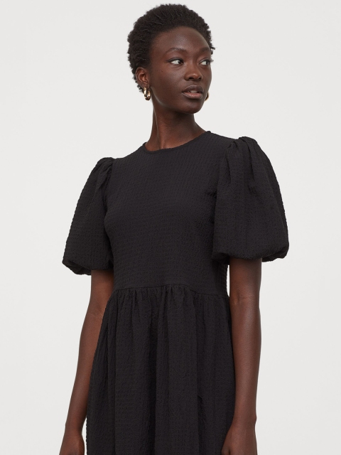 

H&M Women Black Self Design Puff-Sleeved Dress