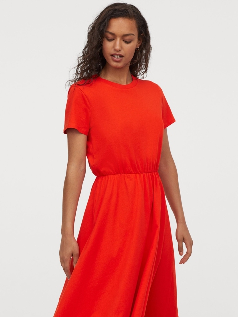 

H&M Women Coral Orange Solid Jersey Dress