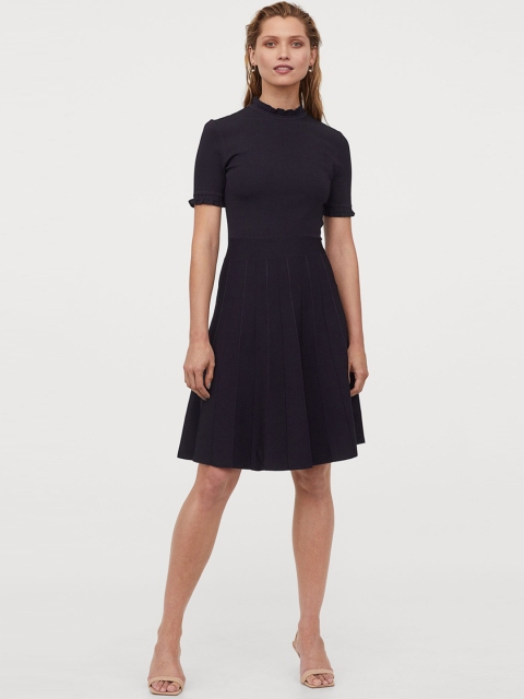 

H&M Women Navy Blue Solid Pleated-Skirt Dress