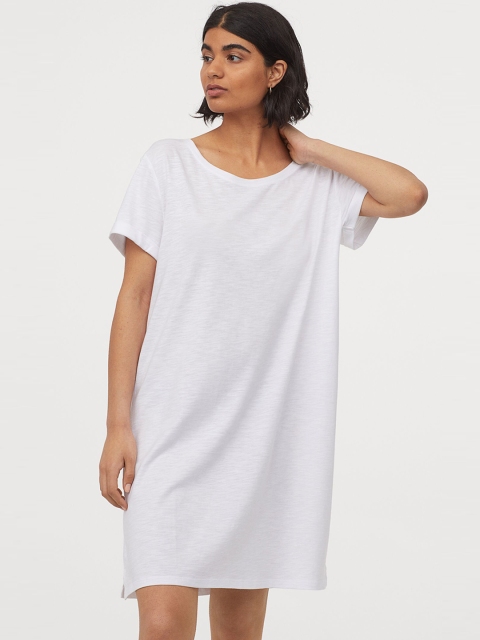 

H&M Women White Solid Jersey T-shirt Dress