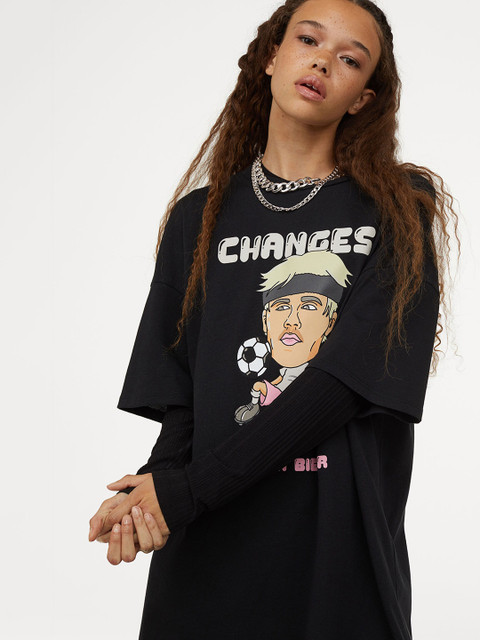

H&M Women Black Printed T-shirt Dress