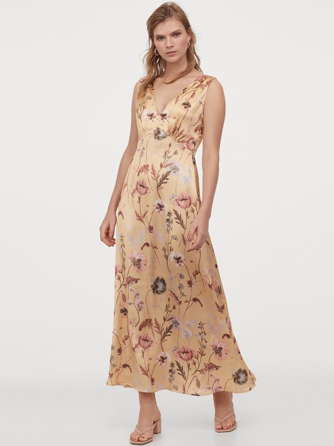 

H&M Beige V-Neck Satin Dress