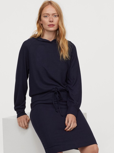 

H&M Women Navy Blue Solid MAMA Hooded Nursing Dress