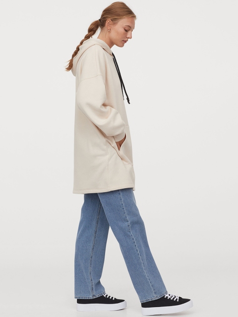 

H&M Women Beige Solid Hooded Sweatshirt Dress