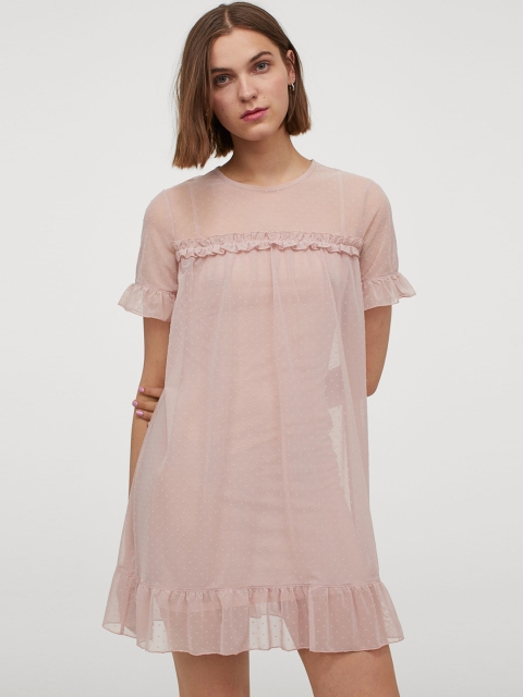 

H&M Women Pink Solid Mesh Dress