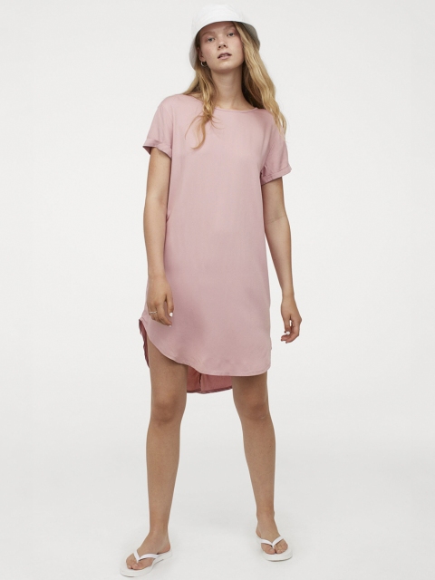 

H&M Women Pink Solid Short T-Shirt Dress