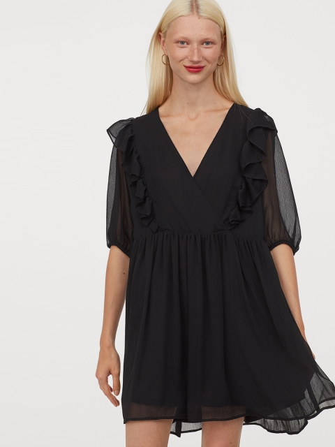 

H&M Black Flounce-Trimmed Dress