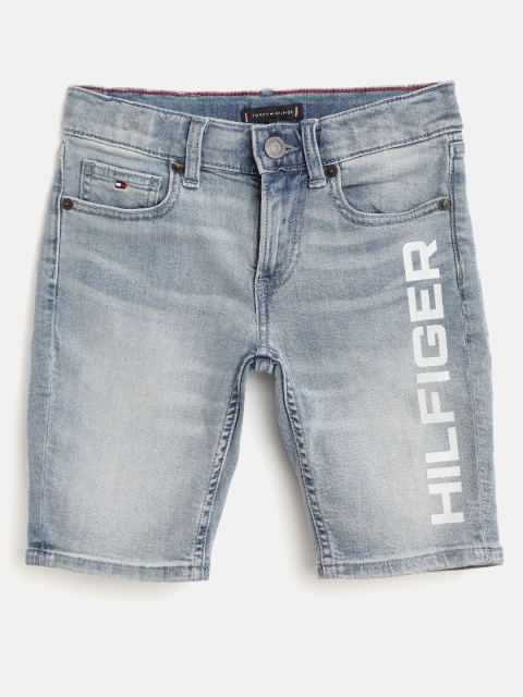 

Tommy Hilfiger Boys Blue Washed Mid-Rise Denim Shorts with Printed Detail