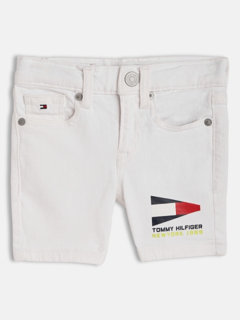 

Tommy Hilfiger Boys White Brand Logo Printed Denim Shorts