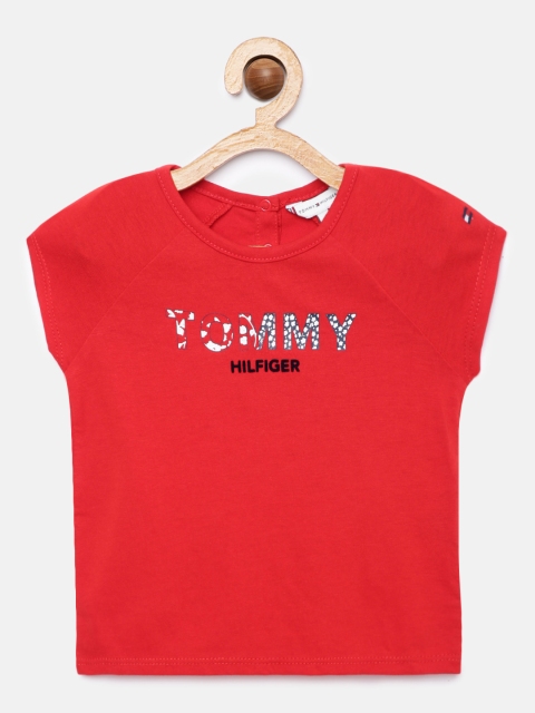 

Tommy Hilfiger Girls Red Typography Printed T-shirt