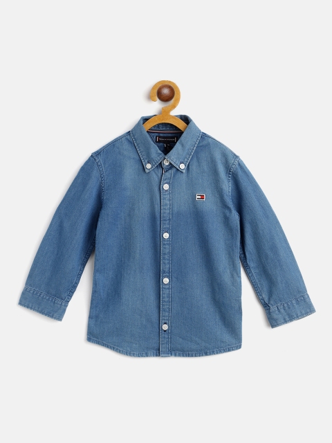 

Tommy Hilfiger Boys Blue Slim Fit Solid Denim Casual Shirt