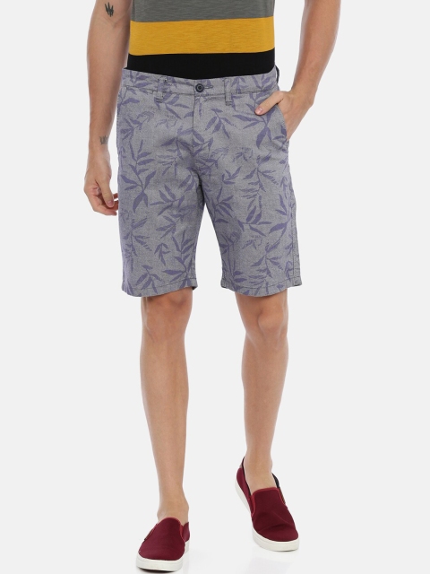 

Breakbounce Men Grey & Purple Printed Slim Fit Chino Shorts